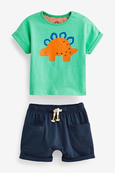 Next Baby 100% Cotton Multi Bright Character 3-Piece Top and Bottom Set with Shorts
