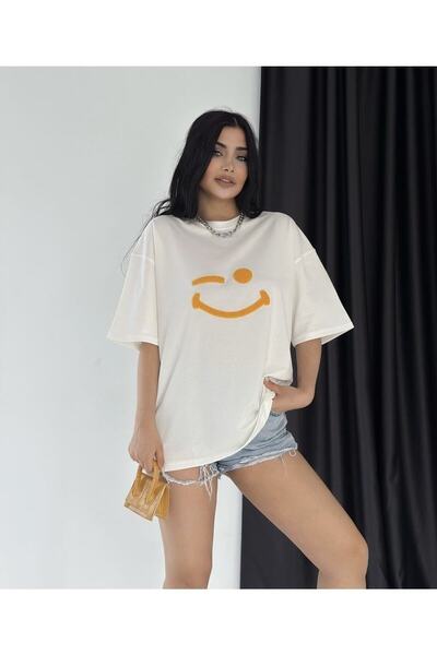 blausee wear Tricou pentru femei Smile cu imprimeu bumbac 100% supradimensionat cu design special de mărime mare