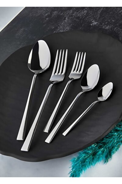 Moonzer 30 Piece Natural Stainless Flat Model Fork Spoon Set for 6 Persons