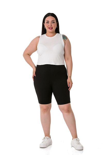 DISENTIS MODEST Large Size Elastic Waist Above Knee Corded Black Tights