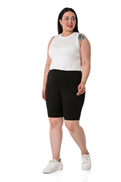 DISENTIS MODEST Large Size Elastic Waist Above Knee Corded Black Tights