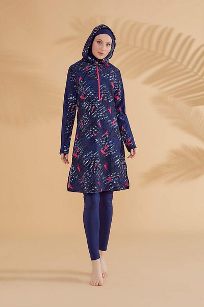 Marina Parachute Navy Blue Fully Covered Hijab Swimsuit M2328