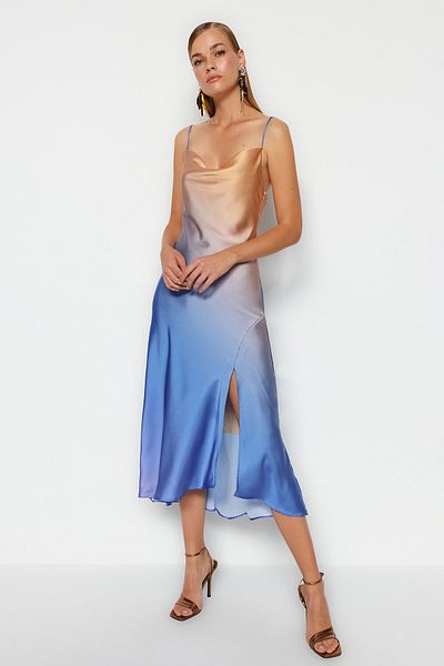 Trendyol Collection Gradient Pattern and Colorful Satin Evening Dress - Lined Evening Gown TPRSS19BB0058
