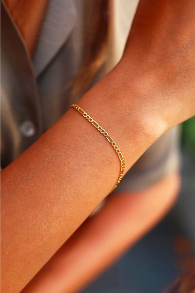 The Collection Set of 2 Unisex Stainless Tarnish Stainless Steel Gold and Silver Figaro Chain Bracelet (2 Pieces of Steel Bracelet)