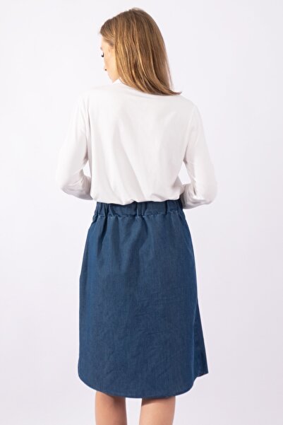 Bold & Young Women's Wrap Waist Elastic Buckle Denim Skirt