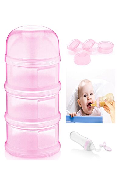 Babyjem حافظة طعام بودرة متعددة الطبقات باللون الوردي + ملعقة ضغط باللون الور...