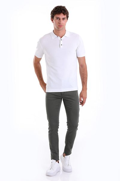 Hatemoğlu Λευκό μπλουζάκι Comfort Fit με απλό γιακά πόλο από ρεγιόν