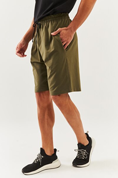 Butikgiz Χακί Άνετο 100% βαμβακερό χτενισμένο βαμβακερό κορδόνι Κοντό μοντέρνο ανδρικό σορτς με τσέπες