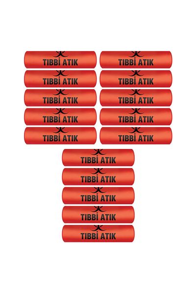 EYMARMARKET Medical Waste Bag Large Size 65x80 cm 300 gr 10 Rolls x 15 Pack = 150 Pieces (Red-Black Printed)