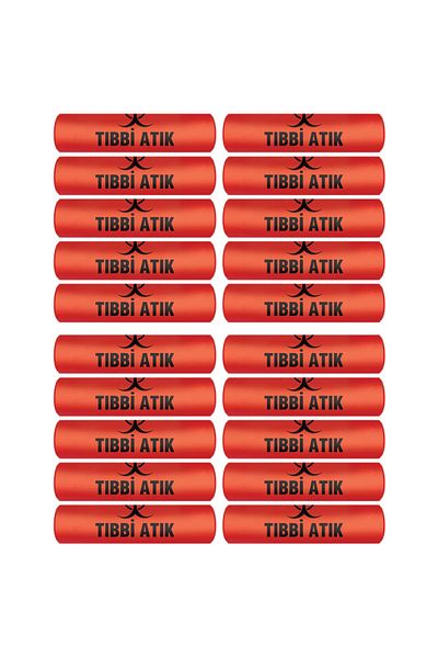 EYMARMARKET Medical Waste Bag Large Size 65x80 cm 300 gr 10 Rolls x 20 Pack = 200 Pieces (Red-Black Printed)