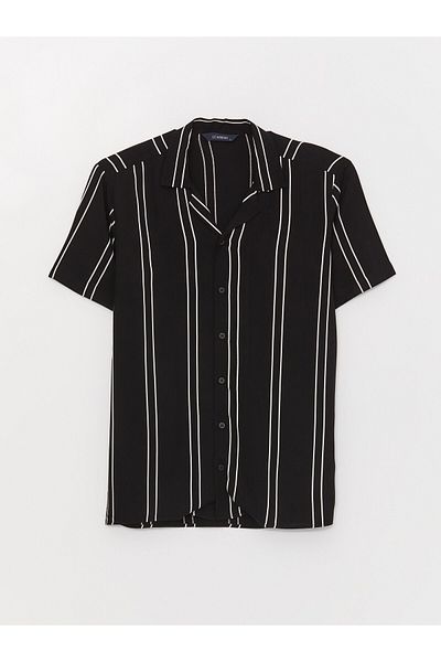 LC Waikiki Viskose Regular Fit Gestreiftes Kurzarmhemd für Herren