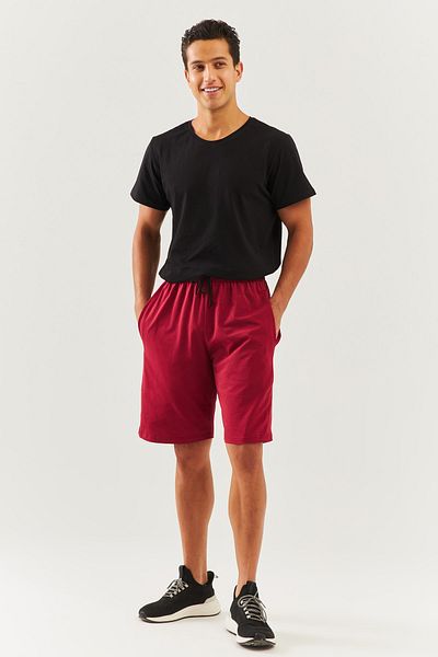 Butikgiz Burgundy Comfortable 100% Cotton Combed Cotton Lace Up Short Trendy Men's Shorts with Pockets