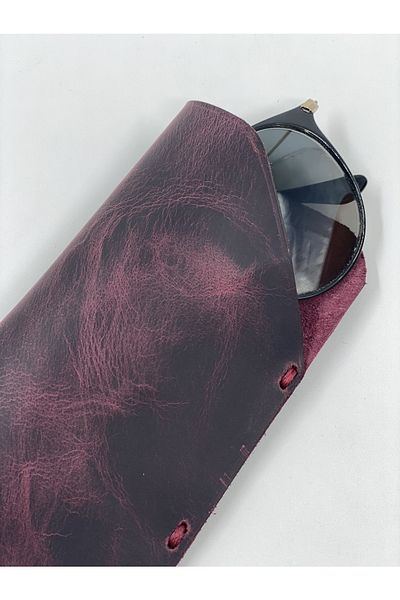 MAT Deri Rayban Glasses Container Purple Effect Genuine Leather Handmade Slim Reading Glasses Case