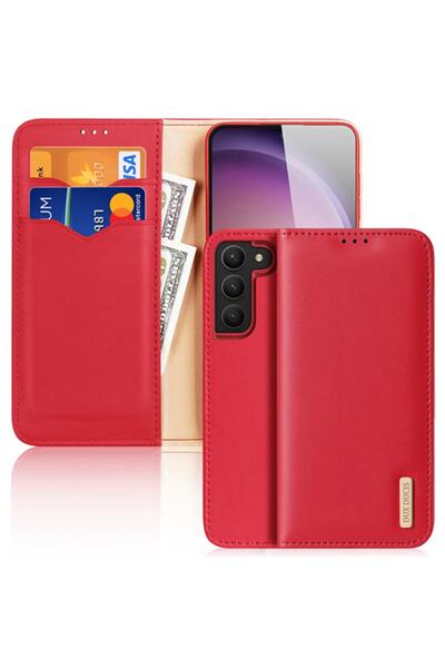 Dux Ducis SM Galaxy S23 Kılıf Mıknatıslı Cüzdanlı Deri Kılıf Hivo Series KIRMIZI
