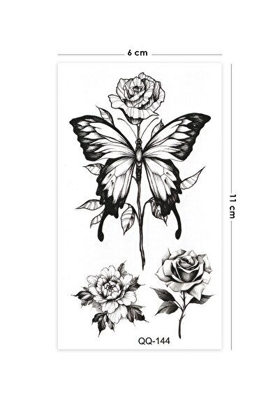 BP Tattoo Gül Ve Kelebek Dövmesi Geçici Dövme