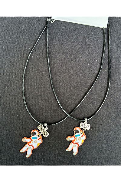 QUEEN AKSESUAR New trend 2-piece necklace set space astronaut table girl boy best friend friend necklace