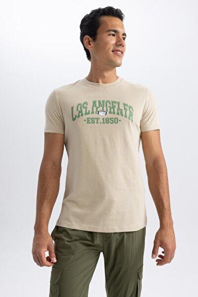 DeFacto Κοντομάνικο μπλουζάκι Slim Fit Crew με στάμπα A8314ax23sm