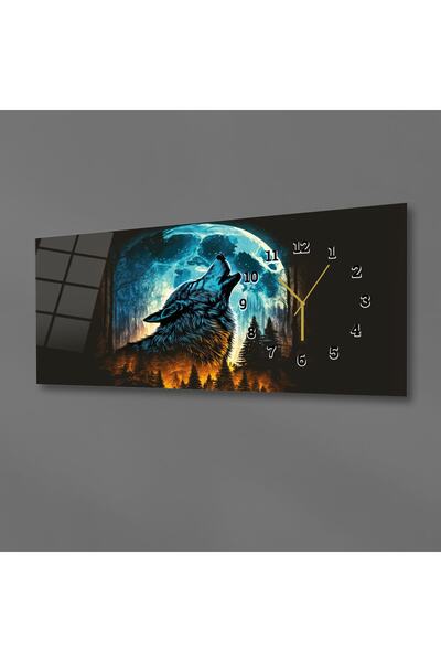 marpanya Bozkurt ve Dolunay Yatay Saatli Yandan Vatan Temalı Cam Tablo 022