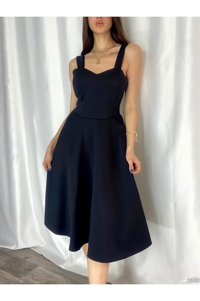 Secret Passion Lingerie New Black Scuba Fabric Flared Skirt Strap Evening Dress and Graduation Dress 95104