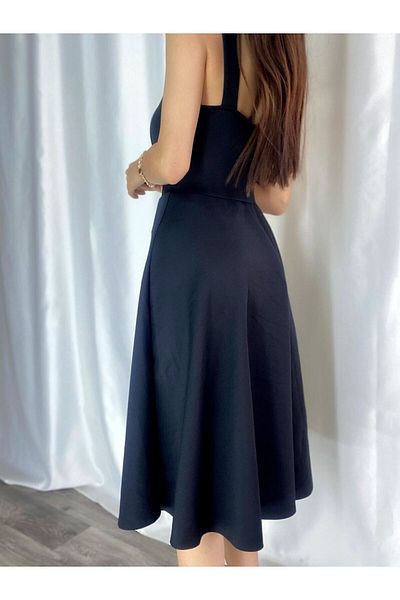 Secret Passion Lingerie New Black Scuba Fabric Flared Skirt Strap Evening Dress and Graduation Dress 95104