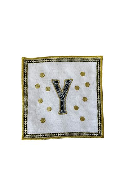 ge living Tiled Margot ́Y ́ Letter Cocktail Napkin (1 Piece)