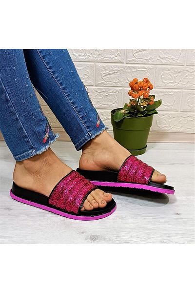 Calx Fuchsia Glitter Orthopedic Sole Stylish Daily Women's Slippers