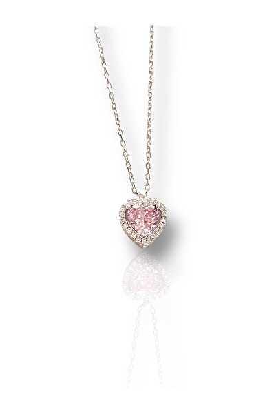 Starlight Diamond Pırlanta Modeli Rodyumlu Gümüş Pembe Zirkon Taşlı Kalp Kolye