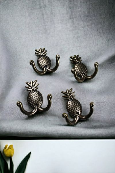 Dizaynhouse Yellow Metal Antique - Pineapple Pattern Coat Hanger, Back Hanger, Doorway and Wall Mounted Hanger