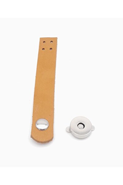 angel çanta aksesuar Light Tan 11X2 cm Genuine Leather Plain Bag - Silver Metal Cap