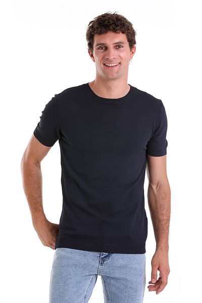 Hatemoğlu Πλεκτό μπλουζάκι Navy Blue Slim Fit Plain Crew Neck Rayon