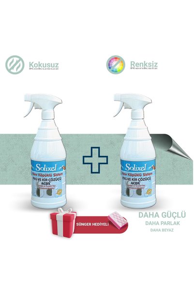 SOLİXEL Pas ve Kir Çözücü Köpüklü Sistem 1000 Ml İkili Paket +Sünger