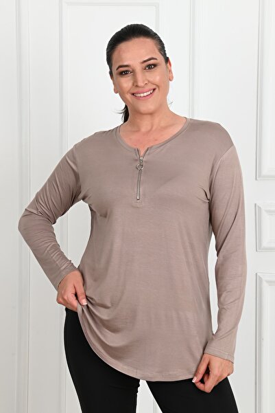 Koza Butik Women's Half Zipper Detailed Plus Size Blouse 1387-23