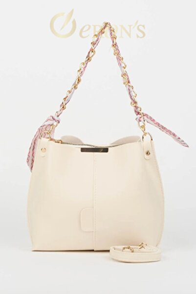 Erons Geanta de dama din piele moale - cu esarfa, accesorii lant, 3 compartim...