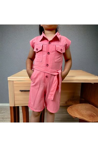 Esterella Girl's Jumpsuit with Shorts/Buttoned Pocket Detailed/Short Jumpsuit