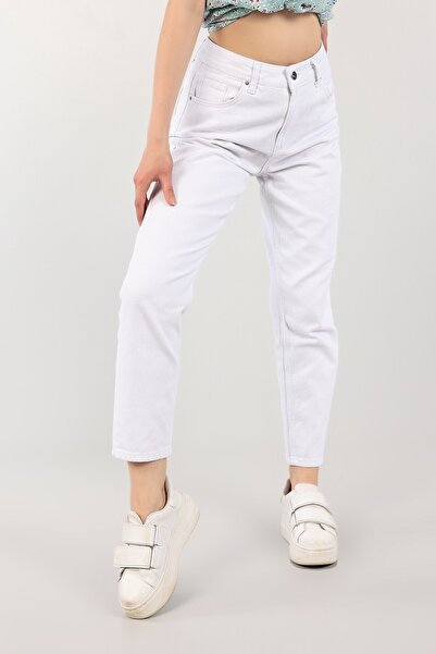 LİMABEL White High Waist Mom Jeans Lycra Stretchy Jeans