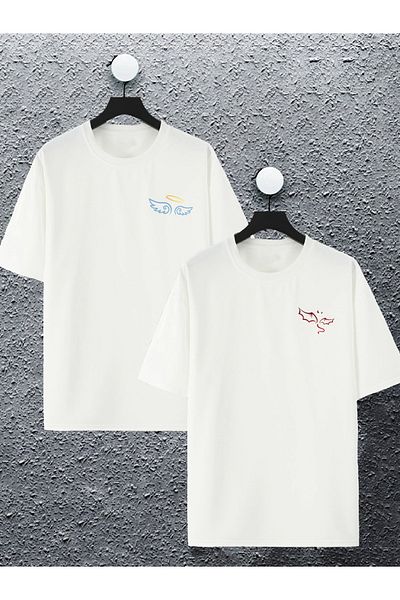 Joza Outdoors Femei Bărbați Înger și Diavol Imprimat Cuplu Iubitor Combinație Design Tricou supradimensionat Set de 2