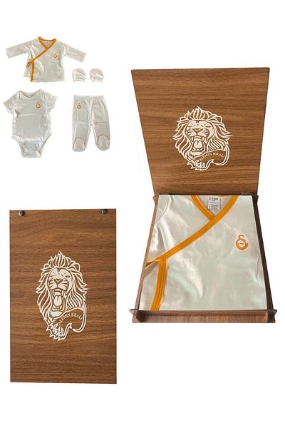 Galatasaray Licensed Baby Hospital Discharge Set Gift Lion with Wooden Box
