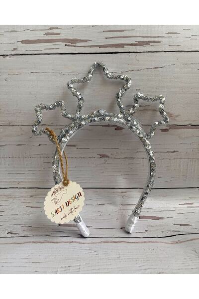 SAKLIDESİGN Çocuk Gümüş Renk Yıldız Model Parti Taç