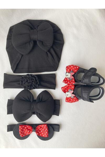 MASALBABY Kız Bebek Bone & Bebek Bandana & Minnie Mouse Bandana Takımlı Patik...