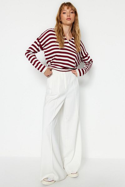 Trendyol Collection Claret Red Crop Striped Knitwear Sweater TWOAW22KZ1244