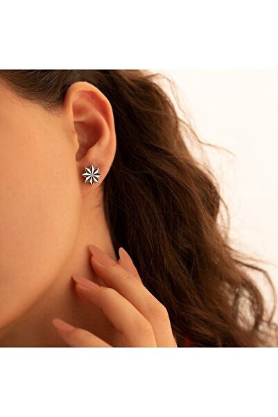 Dkmn Silver 925 Ayar Gümüş Kazımalı Yıldız Unisex Sembol Küpe