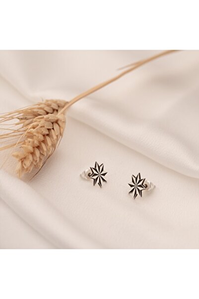 Dkmn Silver 925 Ayar Gümüş Kazımalı Yıldız Unisex Sembol Küpe