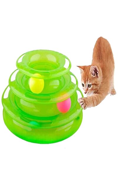 TİNEKE PETSHOP لعبة القطط الدائرية السائبة من برج المسارات باللون الأخضر