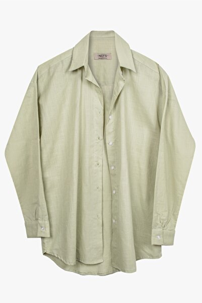 NEFS Design Oversize Keten Gömlek Su Yeşili Haki