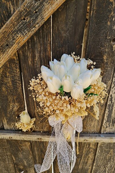 Genel Markalar Gelin Buketi Kuşotu Beyaz Renk Islak Lale Damat Yaka Çiçeği