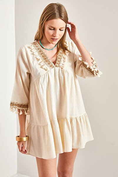 Bianco Lucci Women's Tasseled Linen Dress