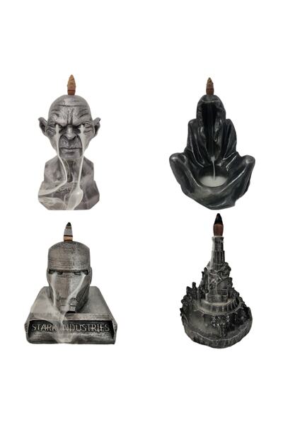 Ard.Art Özel tasarım 4lü biblo geri akış tütsülük büst set Gollum ironman naz...