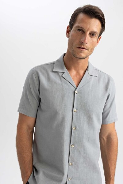 DeFacto Modern Fit Apache Collar Cotton Short Sleeve Shirt Z5189az23sm