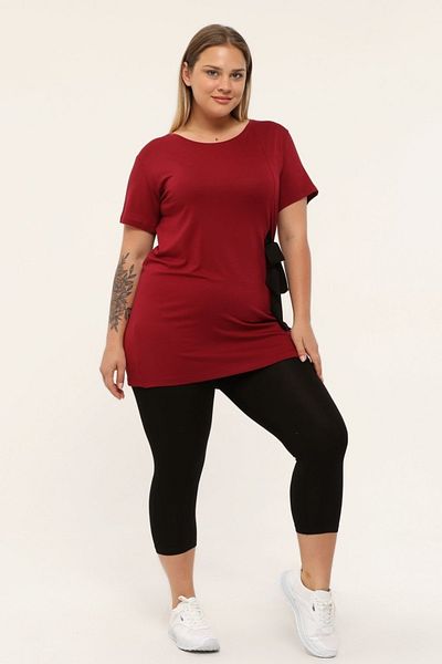 xlargebutik Plus Size Clothing Side Tie Claret Red Blouse