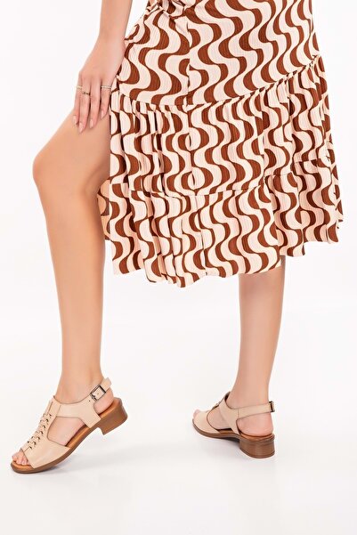 Gondol Hakiki Deri Örgü Topuklu Sandalet Iz.6026